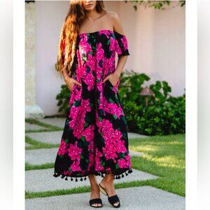 Fighting Eel Ava Sky black fuschia bougainvillia sunkiss jumper sz XXS